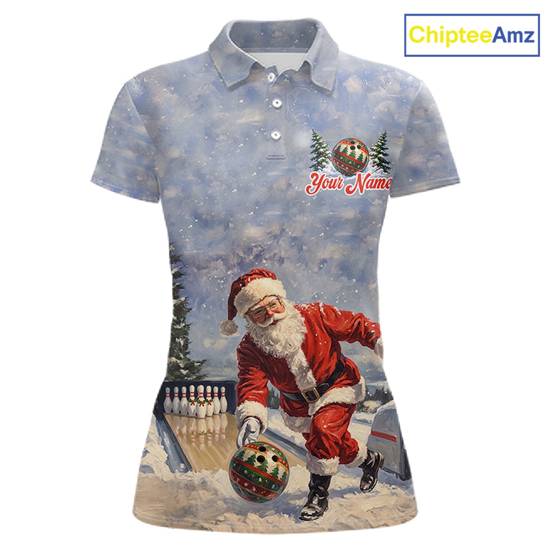 Christmas Bowling Shirt For Men Custom Santa Claus Bowler Snow Xmas Bowling Polo 1/4-Zip Jersey NYN4512