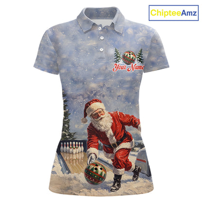 Christmas Bowling Shirt For Men Custom Santa Claus Bowler Snow Xmas Bowling Polo 1/4-Zip Jersey NYN4512