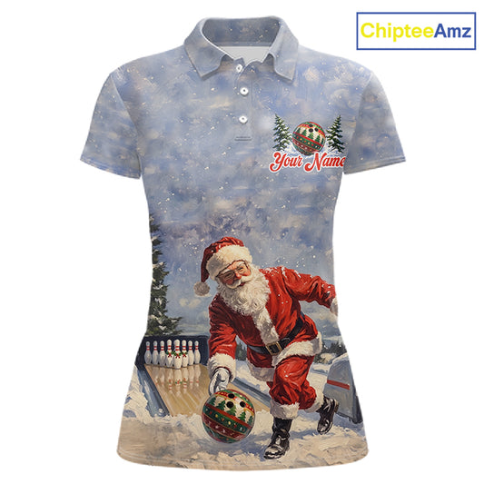 Christmas Bowling Shirt For Men Custom Santa Claus Bowler Snow Xmas Bowling Polo 1/4-Zip Jersey NYN4512