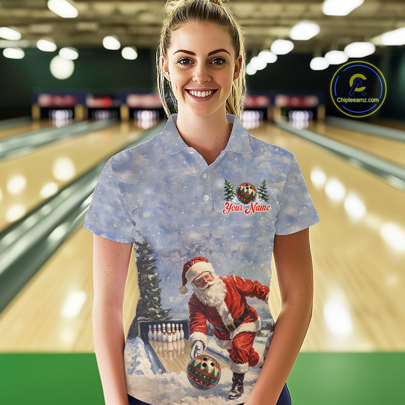 Christmas Bowling Shirt For Men Custom Santa Claus Bowler Snow Xmas Bowling Polo 1/4-Zip Jersey NYN4512