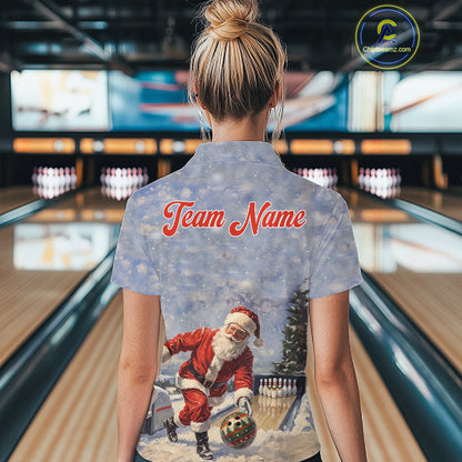 Christmas Bowling Shirt For Men Custom Santa Claus Bowler Snow Xmas Bowling Polo 1/4-Zip Jersey NYN4512