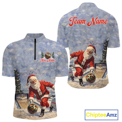 Christmas Bowling Shirt For Women Custom Santa Claus Bowler Snow Xmas Bowling Polo 1/4-Zip Jersey NYN4512