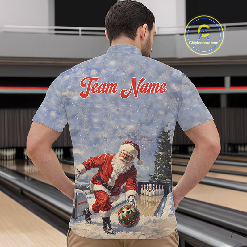 Christmas Bowling Shirt For Women Custom Santa Claus Bowler Snow Xmas Bowling Polo 1/4-Zip Jersey NYN4512
