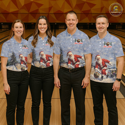 Christmas Bowling Shirt For Women Custom Santa Claus Bowler Snow Xmas Bowling Polo 1/4-Zip Jersey NYN4512