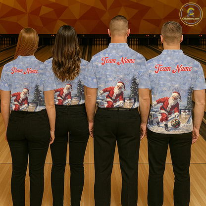 Christmas Bowling Shirt For Women Custom Santa Claus Bowler Snow Xmas Bowling Polo 1/4-Zip Jersey NYN4512