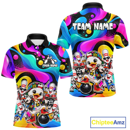 Custom Funny Hiphop Duck Bank Bowling Polo 1/4-Zip Shirt For Men Colorful Bowling Team Jersey NYN4861