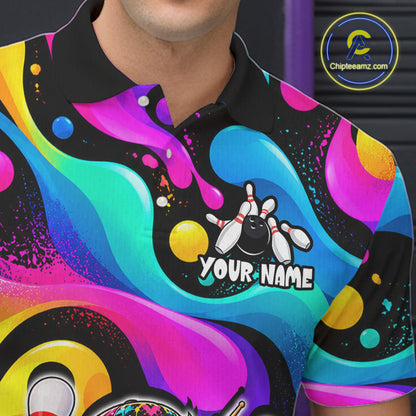 Custom Funny Hiphop Duck Bank Bowling Polo 1/4-Zip Shirt For Men Colorful Bowling Team Jersey NYN4861