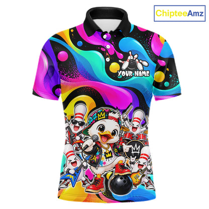 Custom Funny Hiphop Duck Bank Bowling Polo 1/4-Zip Shirt For Men Colorful Bowling Team Jersey NYN4861