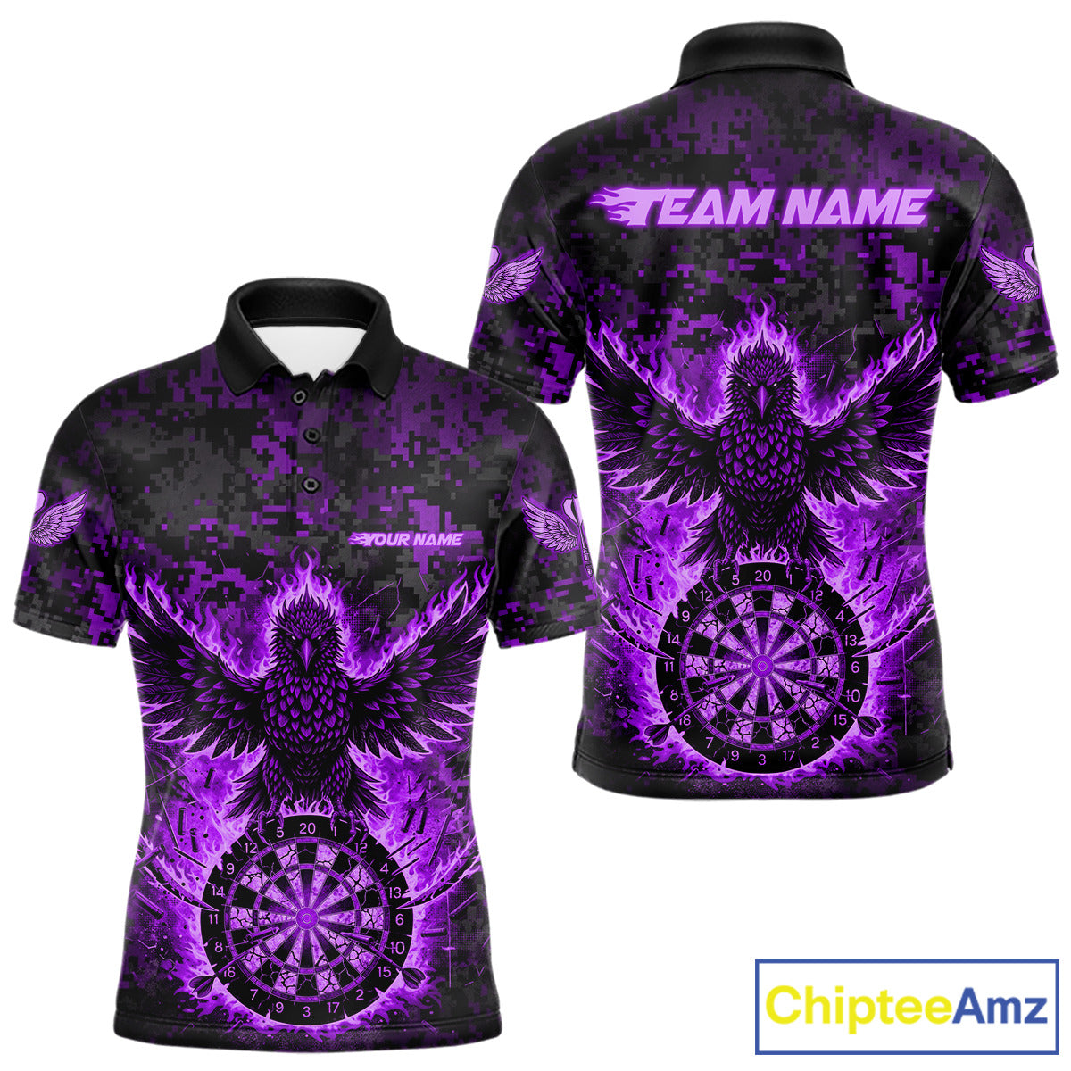 Custom Red Flames Eagle Digital Camo Darts Polo Shirt For Men Cracked Dart Jerseys NYN1959