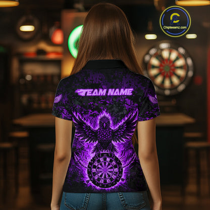 Custom Red Flames Eagle Digital Camo Darts Polo Shirt For Women Cracked Dart Jerseys NYN1959