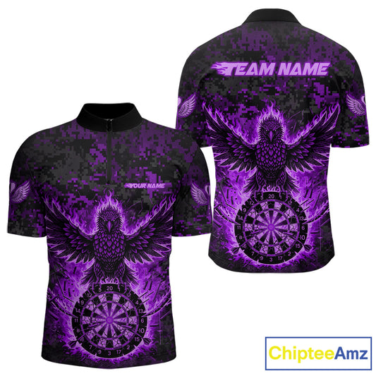 Custom Red Flames Eagle Digital Camo Darts Quarter-Zip Shirt For Men Cracked Dart Jerseys NYN1959