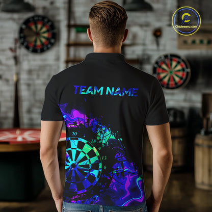 Blue Holographic Dartboard Grunge Darts Polo Shirts For Men Custom Name For Darters NYN2706