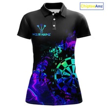 Load image into Gallery viewer, Blue Holographic Dartboard Grunge Darts Polo Shirts For Women Custom Name For Darters NYN2706