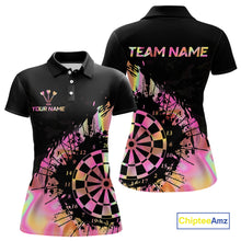 Load image into Gallery viewer, Pink Holographic Dartboard Grunge Darts Polo Shirts For Women Custom Name For Darters NYN2705