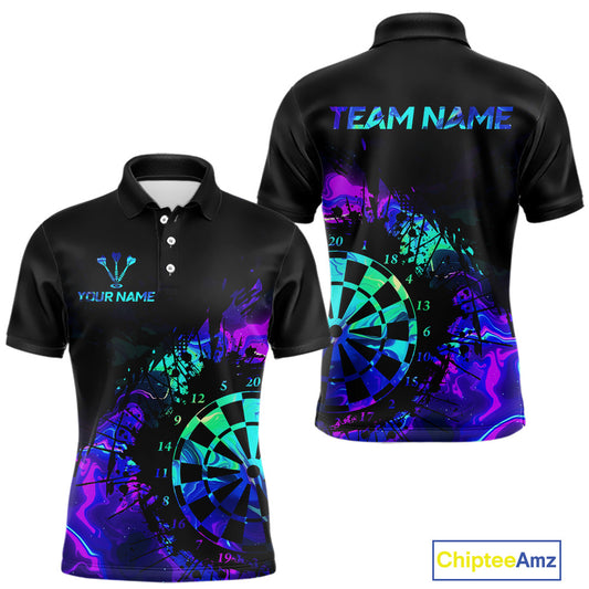 Blue Holographic Dartboard Grunge Darts Polo Shirts For Men Custom Name For Darters NYN2706