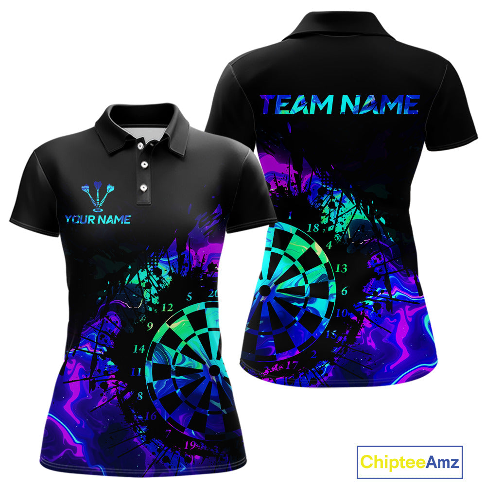 Blue Holographic Dartboard Grunge Darts Polo Shirts For Women Custom Name For Darters NYN2706