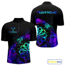 Load image into Gallery viewer, Blue Holographic Dartboard Grunge Darts 1/4-Zip Shirts For Men Custom Name For Darters NYN2706