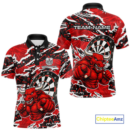 Personalized Men Darts Bull Grunge Red Polo Shirt Custom Name Polo 1/4-Zip Shirt Gift For Darters NYN2856