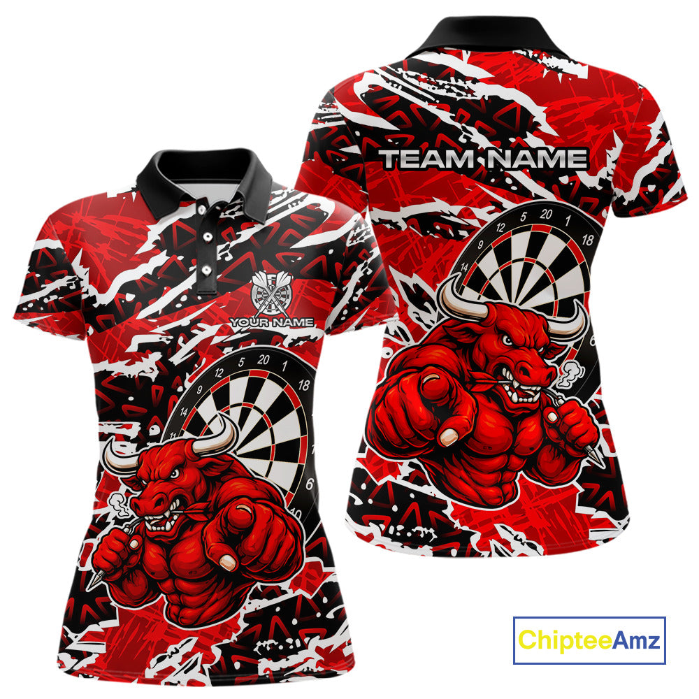 Personalized Women Darts Bull Grunge Red Polo Shirt Custom Name Polo 1/4-Zip Shirt Gift For Darters NYN2856
