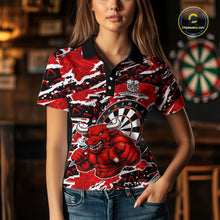 Load image into Gallery viewer, Personalized Women Darts Bull Grunge Red Polo Shirt Custom Name Polo 1/4-Zip Shirt Gift For Darters NYN2856