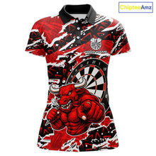 Load image into Gallery viewer, Personalized Women Darts Bull Grunge Red Polo Shirt Custom Name Polo 1/4-Zip Shirt Gift For Darters NYN2856