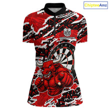 Load image into Gallery viewer, Personalized Women Darts Bull Grunge Red Polo Shirt Custom Name Polo 1/4-Zip Shirt Gift For Darters NYN2856