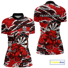 Load image into Gallery viewer, Personalized Women Darts Bull Grunge Red Polo Shirt Custom Name Polo 1/4-Zip Shirt Gift For Darters NYN2856