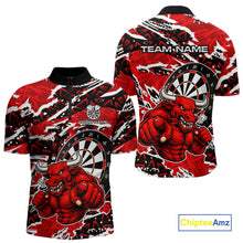 Load image into Gallery viewer, Personalized Men Darts Bull Grunge Red Polo Shirt Custom Name Polo 1/4-Zip Shirt Gift For Darters NYN2856