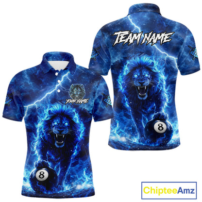 Personalized Billiards Shirt Blue Flames Lion 8 Ball Pool For Men Billiard Jersey Customized Name NYN2860