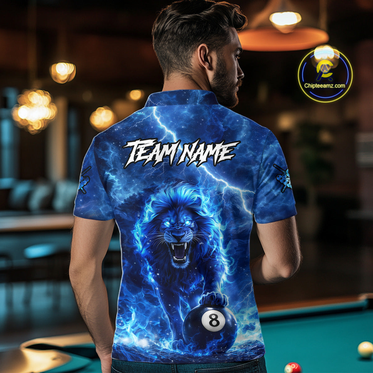 Personalized Billiards Shirt Blue Flames Lion 8 Ball Pool For Men Billiard Jersey Customized Name NYN2860