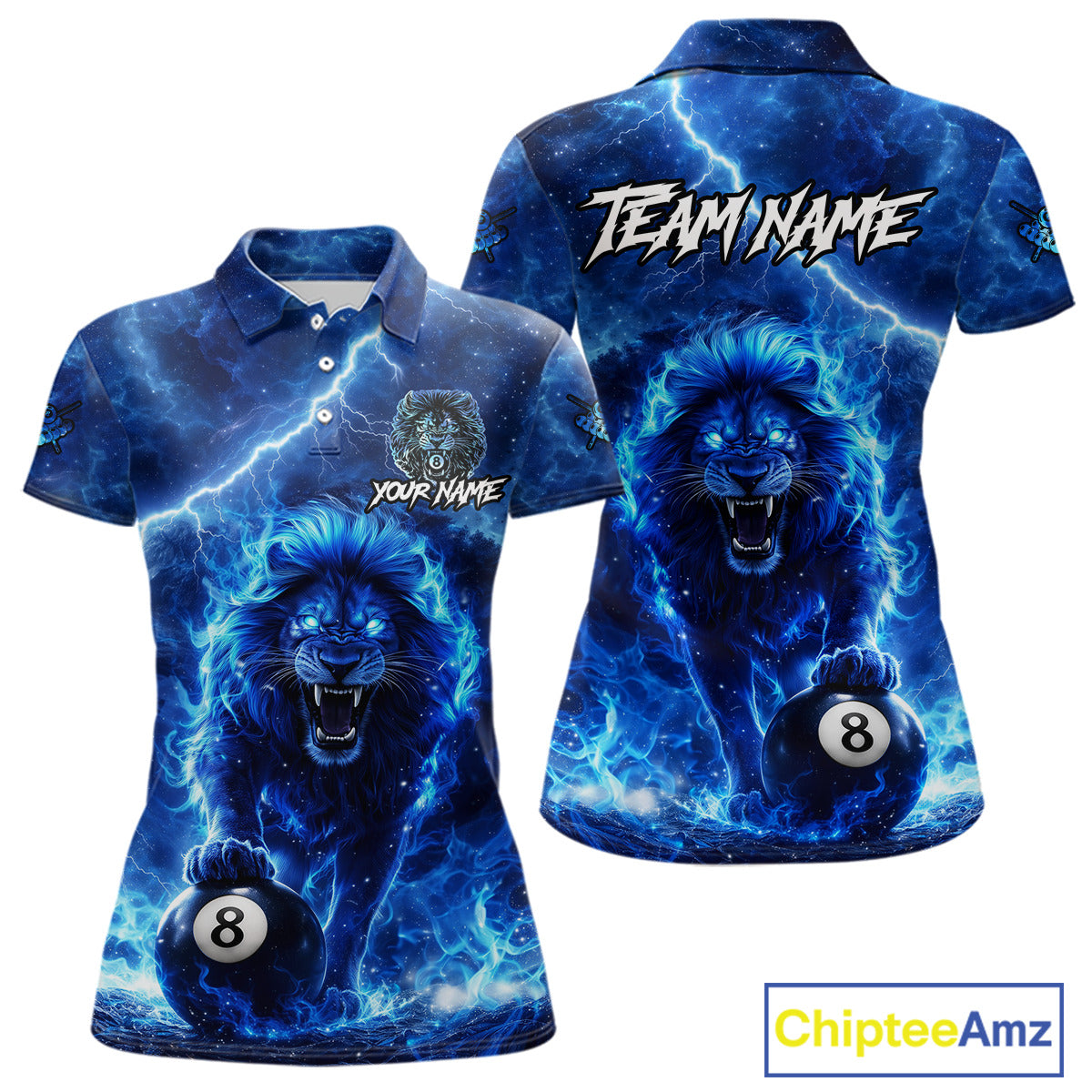 Personalized Billiards Shirt Blue Flames Lion 8 Ball Pool For Women Billiard Jersey Customized Name NYN2860