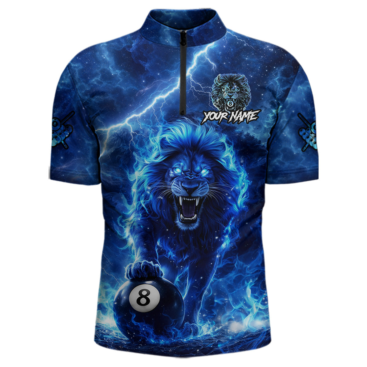 Personalized Billiards Shirt Blue Flames Lion 8 Ball Pool For Men Billiard Jersey Customized Name NYN2860