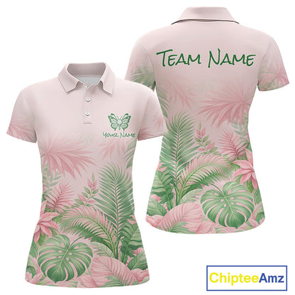 Personalized Green And Pink Tropical Pattern Custom Golf Polo Shirt For Women Golf Team Clothes NYN2864