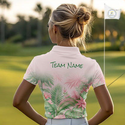 Personalized Green And Pink Tropical Pattern Custom Golf Polo Shirt For Women Golf Team Clothes NYN2864