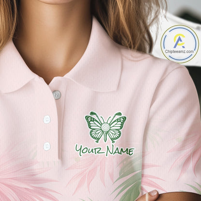 Personalized Green And Pink Tropical Pattern Custom Golf Polo Shirt For Women Golf Team Clothes NYN2864