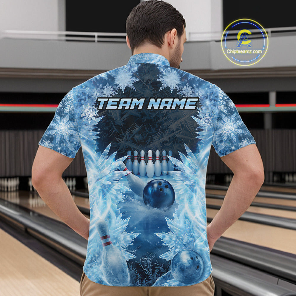 Icy Mens Bowling Shirts Custom Snowflake Icy Bowling Ball And Pins Team League Bowler Jerseys NYN3070