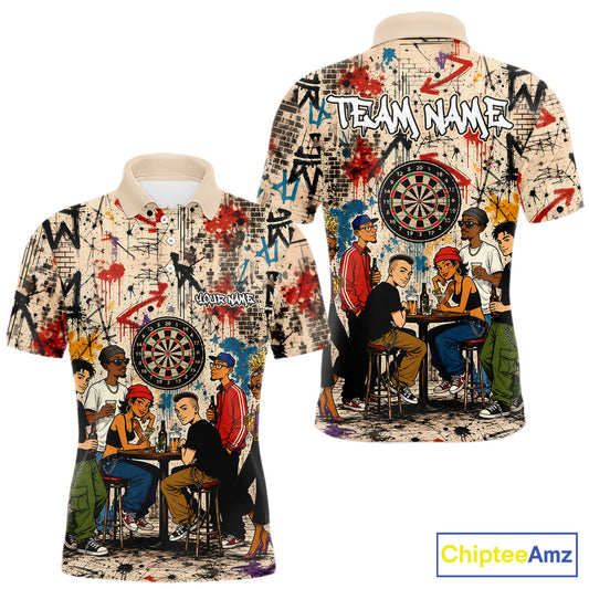 Grunge Graffiti Funny Friends And Beer Mens Darts Shirt Custom Polo 1/4 Zip Team Darts Jersey NYN3243