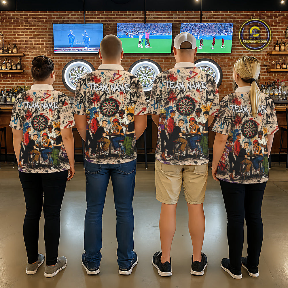 Grunge Graffiti Funny Friends And Beer Mens Darts Shirt Custom Polo 1/4 Zip Team Darts Jersey NYN3243