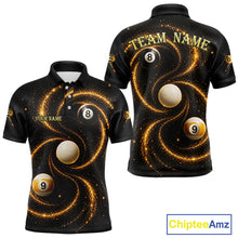 Load image into Gallery viewer, Black and Yellow Galaxy men's billiard polo shirt custom 8 ball 9 ball pool jersey, personalized billiards team apparel