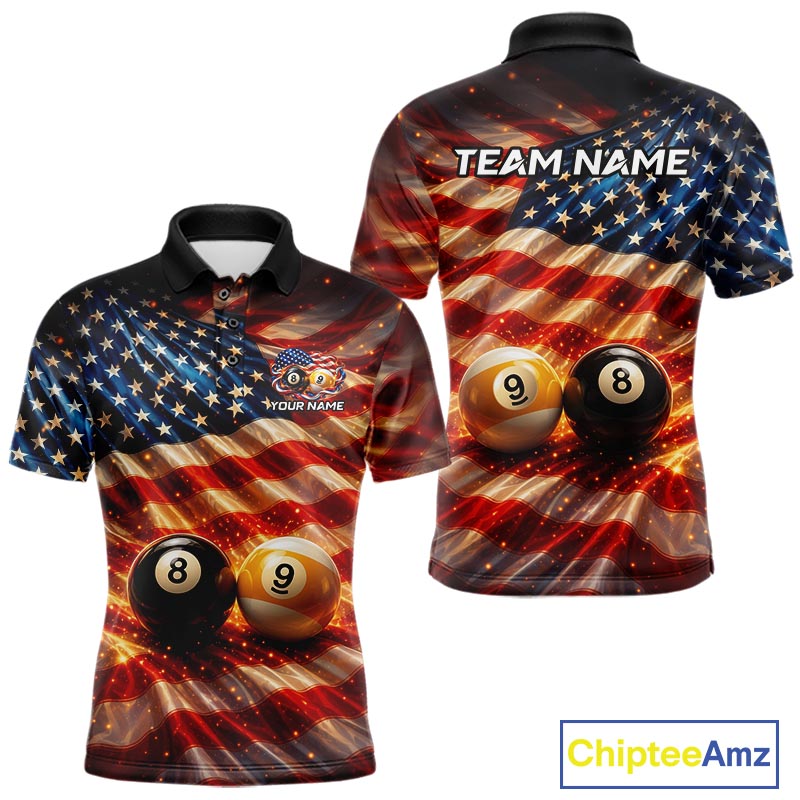 American Flag 8 Ball & 9 Ball Billiard Shirts For Men Custom Patriotic Pool Billiard Team Jersey NYN4126
