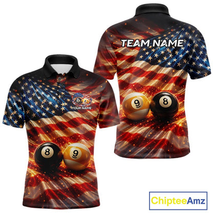 American Flag 8 Ball & 9 Ball Billiard Shirts For Men Custom Patriotic Pool Billiard Team Jersey NYN4126