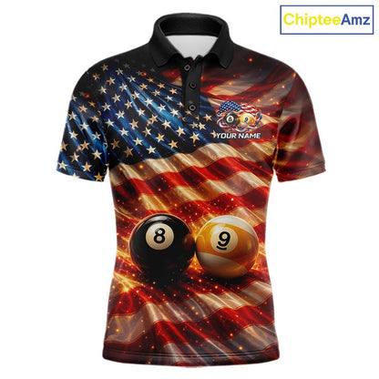 American Flag 8 Ball & 9 Ball Billiard Shirts For Men Custom Patriotic Pool Billiard Team Jersey NYN4126