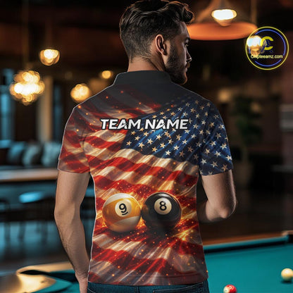 American Flag 8 Ball & 9 Ball Billiard Shirts For Men Custom Patriotic Pool Billiard Team Jersey NYN4126