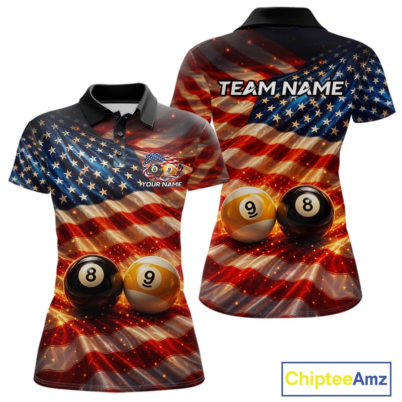 American Flag 8 Ball & 9 Ball Billiard Shirts For Women Custom Patriotic Pool Billiard Team Jersey NYN4126