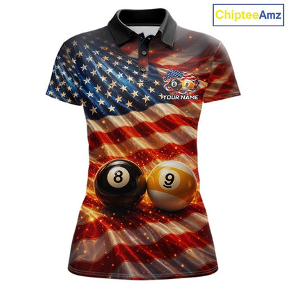 American Flag 8 Ball & 9 Ball Billiard Shirts For Women Custom Patriotic Pool Billiard Team Jersey NYN4126