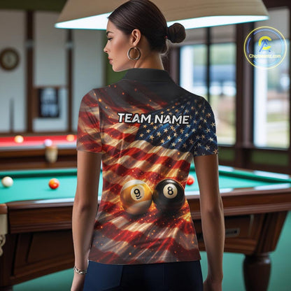 American Flag 8 Ball & 9 Ball Billiard Shirts For Women Custom Patriotic Pool Billiard Team Jersey NYN4126