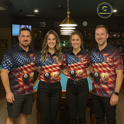 American Flag 8 Ball & 9 Ball Billiard Shirts For Men Custom Patriotic Pool Billiard Team Jersey NYN4126