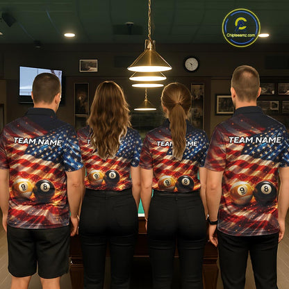 American Flag 8 Ball & 9 Ball Billiard Shirts For Men Custom Patriotic Pool Billiard Team Jersey NYN4126