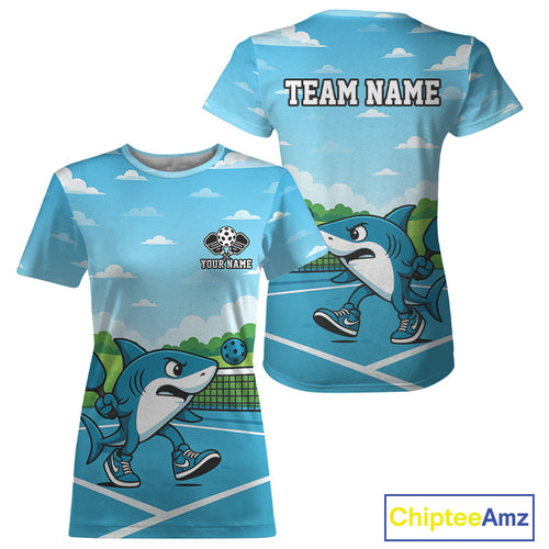 Custom Shark Plays Ball Funny Pickleball T-Shirt For Women Pickleball Tournament Jersey NYN1439