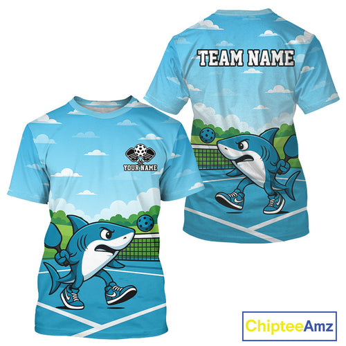 Custom Shark Plays Ball Funny Pickleball T-Shirt For Men Pickleball Tournament Jersey NYN1439